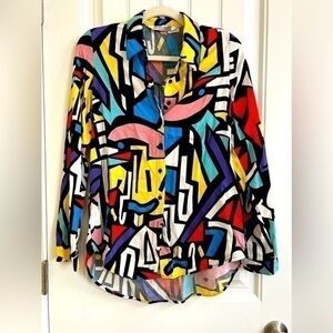Big Dart Womens 90s Retro Blouse, Retro Colorful Shirt